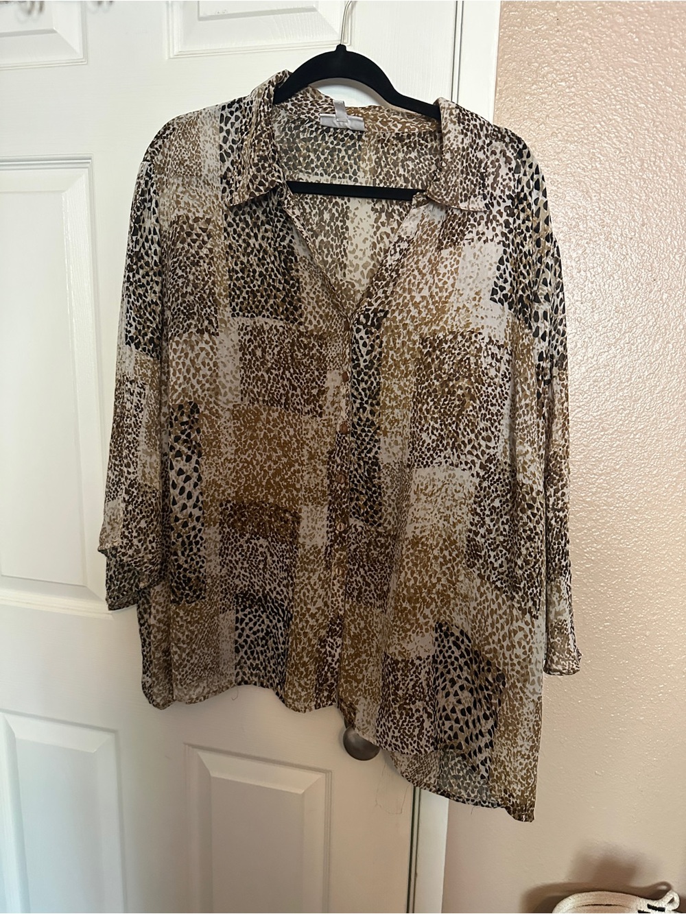 Fashion Bug Brown and Cream Animal Print Button-Down Blouse